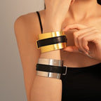 Stylish 18K Gold Black Leather Kada Bracelet For Women Bulk