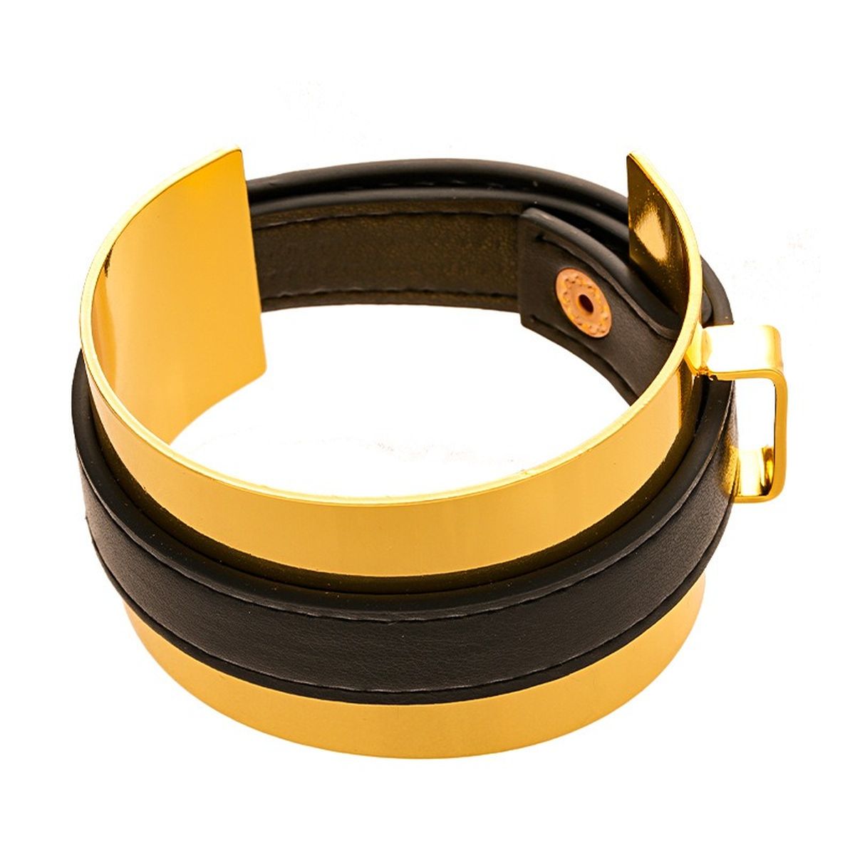 Stylish 18K Gold Black Leather Kada Bracelet For Women Bulk
