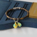 Charm Stainless Steel Leather Silver Orange Wrist Band Bracelet Bulk