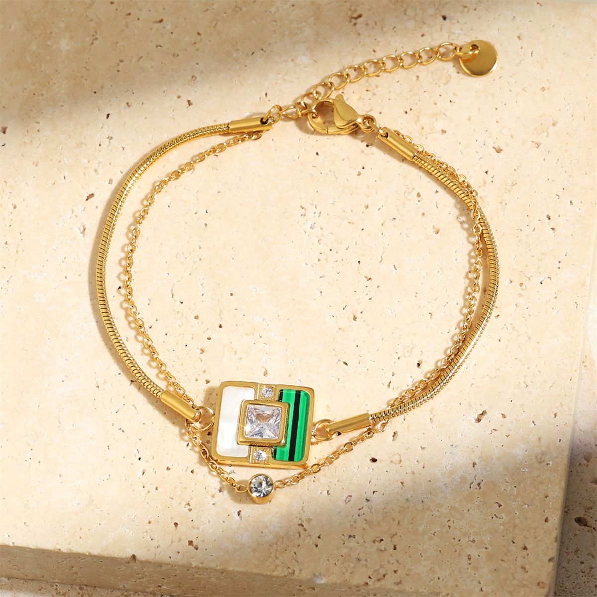 CZ White Green Malachite Gold Anti Tarnish Snake Chain Bracelet Bulk Main image
