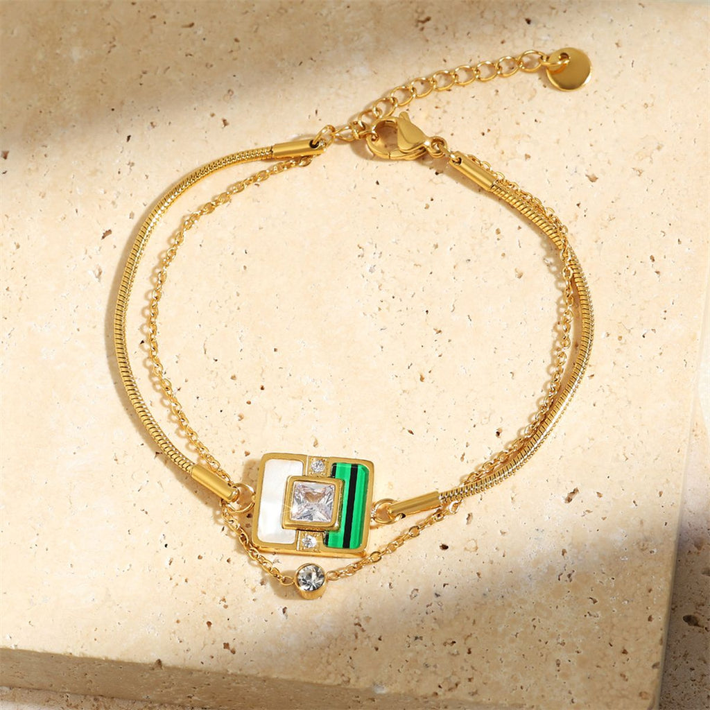 CZ White Green Malachite Gold Anti Tarnish Snake Chain Bracelet Bulk