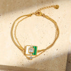 CZ White Green Malachite Gold Anti Tarnish Snake Chain Bracelet Bulk
