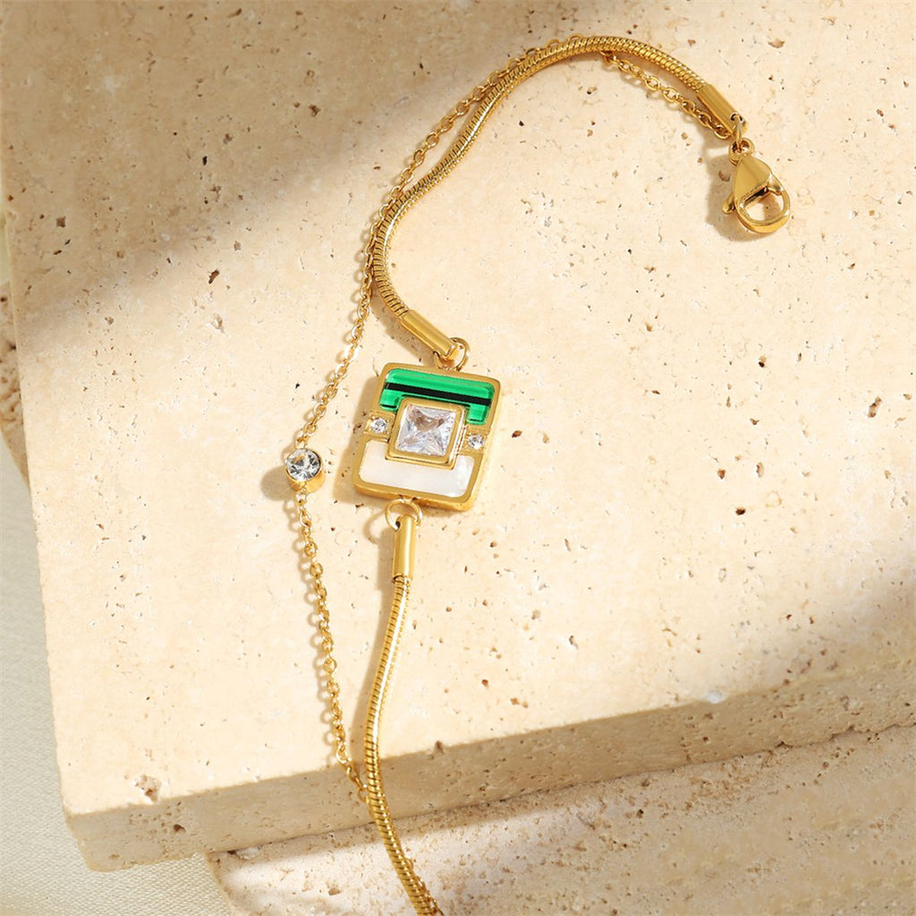 CZ White Green Malachite Gold Anti Tarnish Snake Chain Bracelet Bulk