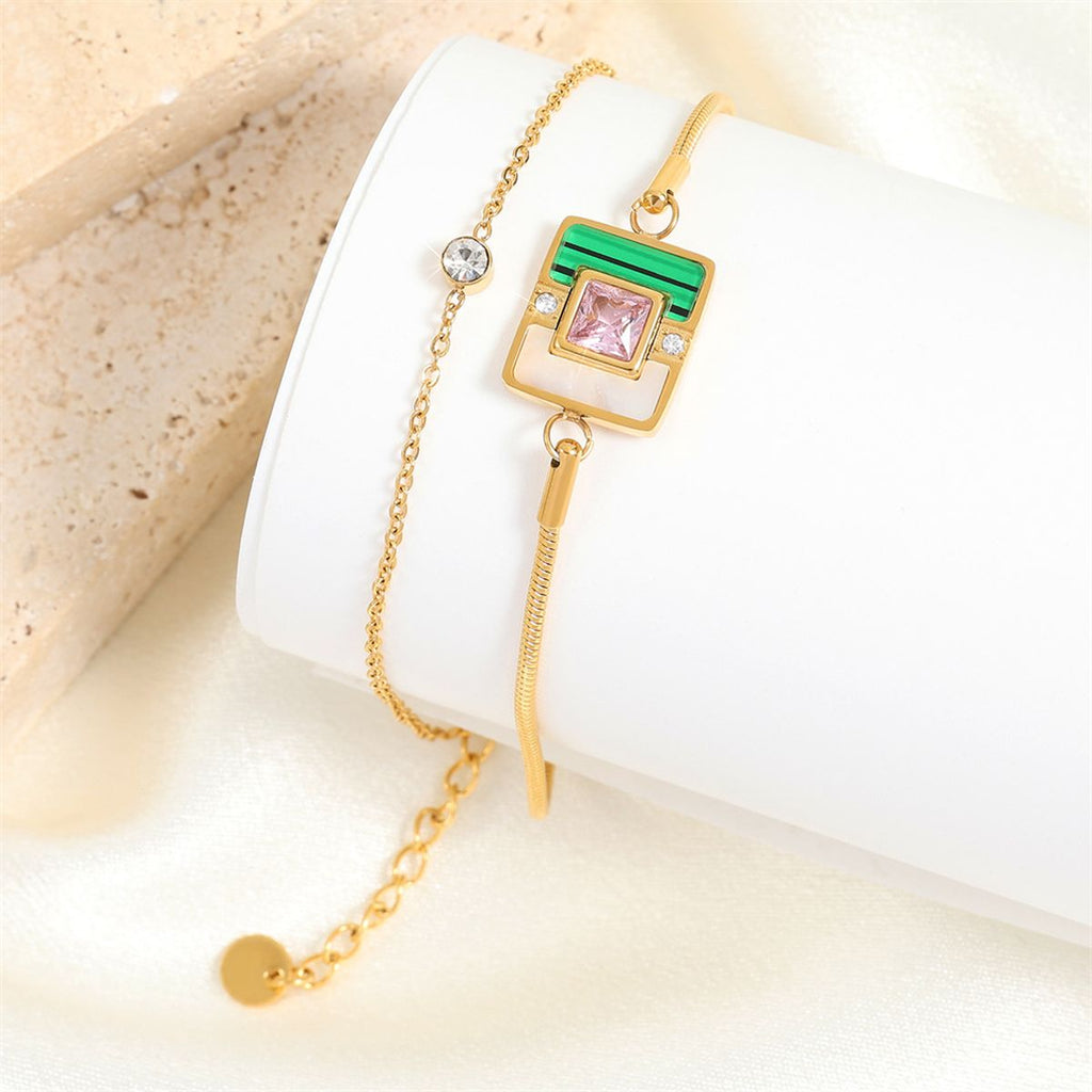 CZ White Green Malachite Gold Anti Tarnish Snake Chain Bracelet Bulk