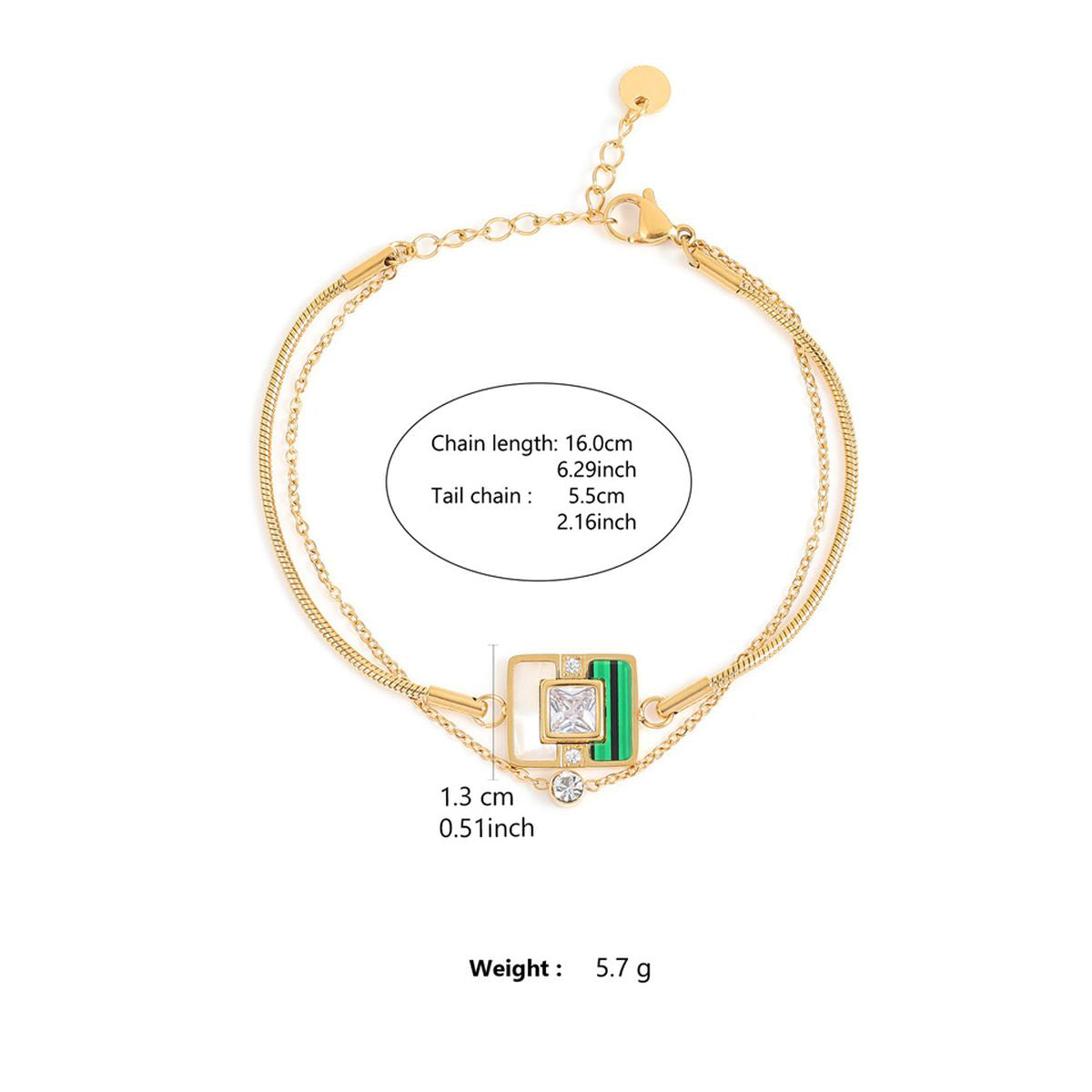 CZ White Green Malachite Gold Anti Tarnish Snake Chain Bracelet Bulk