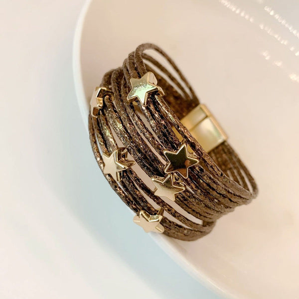 Star 18K Gold Brown Anti Tarnish Wrist Band Leather Bracelet Bulk Main image