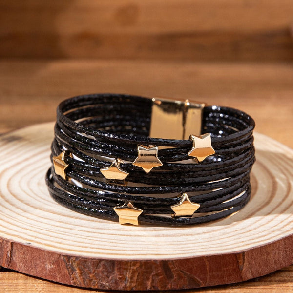 Star 18K Gold Brown Anti Tarnish Wrist Band Leather Bracelet Bulk Secondary image