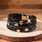 Star 18K Gold Brown Anti Tarnish Wrist Band Leather Bracelet Bulk