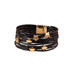 Star 18K Gold Brown Anti Tarnish Wrist Band Leather Bracelet Bulk