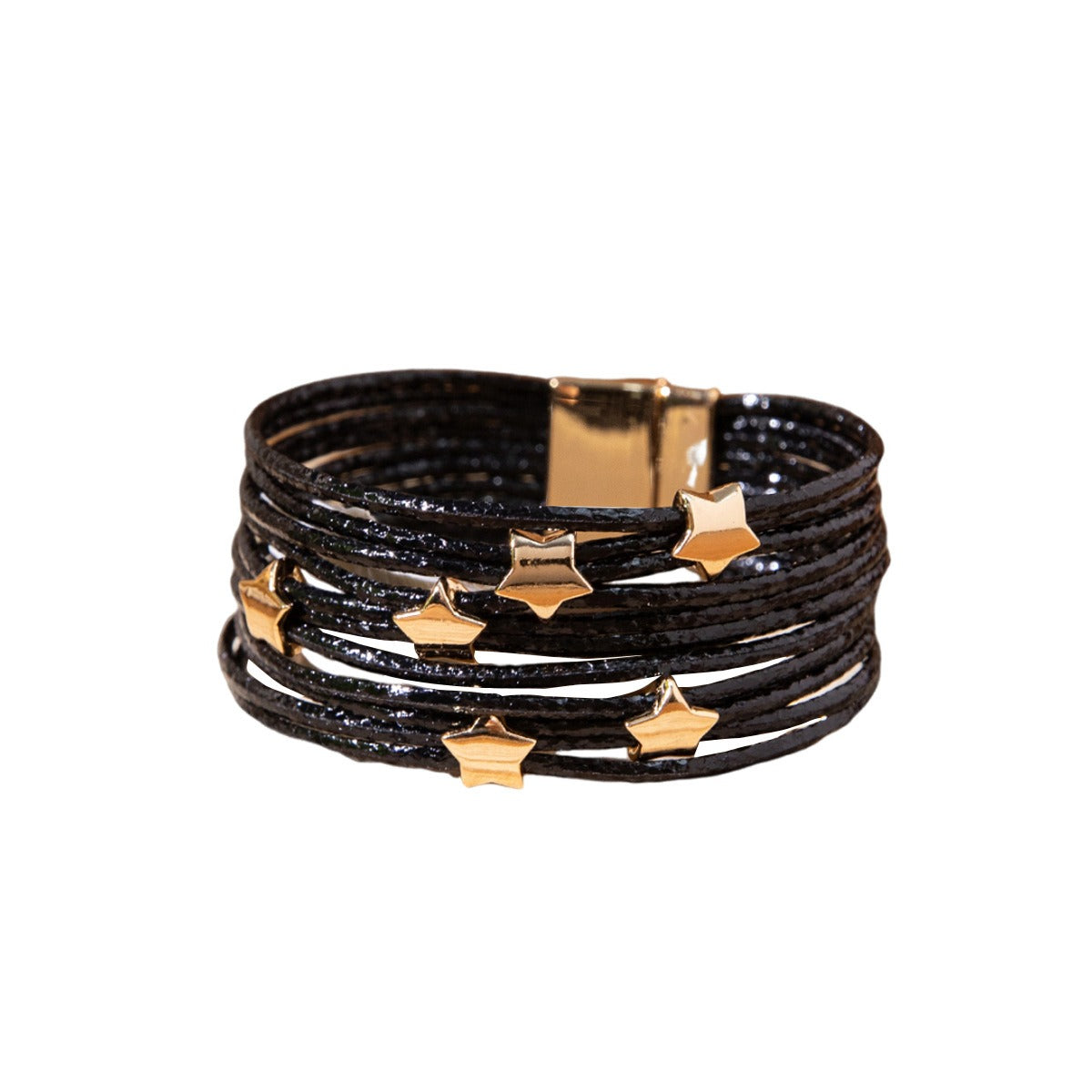Star 18K Gold Brown Anti Tarnish Wrist Band Leather Bracelet Bulk