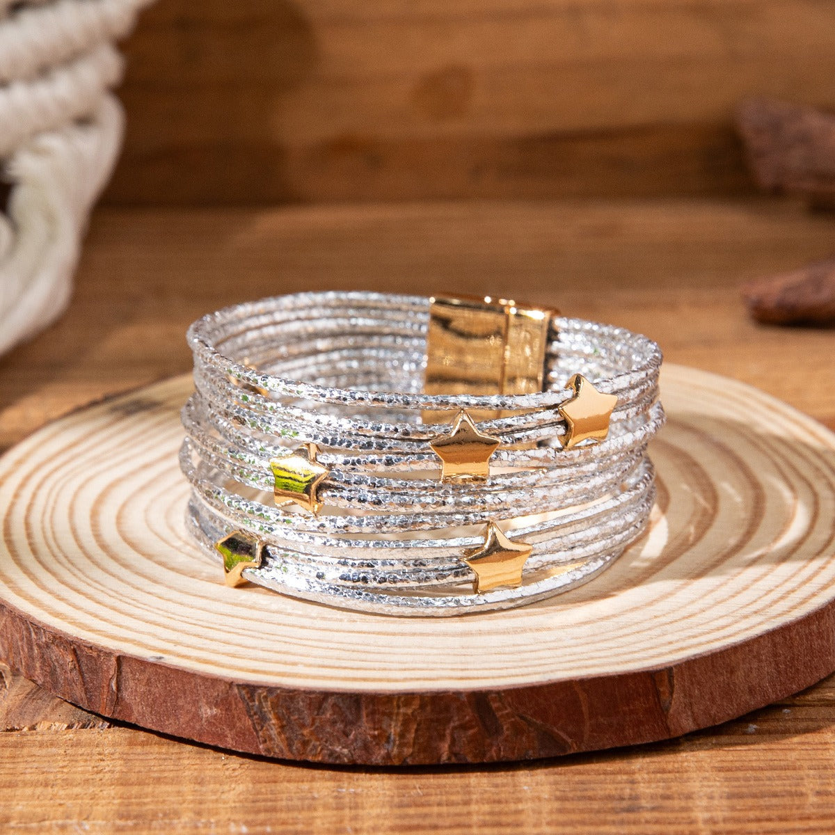 Layered Wrap Star Gold Silver Anti Tarnish Wrist Band Bracelet Bulk Main image