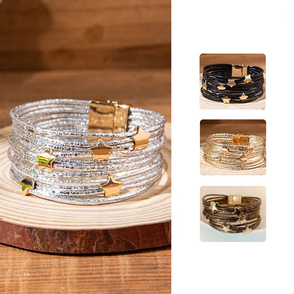 Layered Wrap Star Gold Silver Anti Tarnish Wrist Band Bracelet Bulk Secondary image