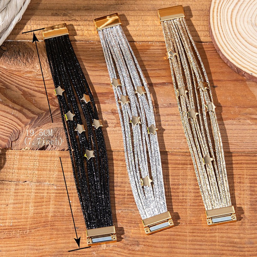 Layered Wrap Star Gold Silver Anti Tarnish Wrist Band Bracelet Bulk