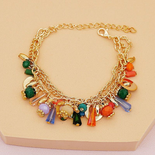 Rainbow Charm Rhinestone Beads 18K Gold Anti Tarnish Link Chain Layer Bracelet For Women Main image