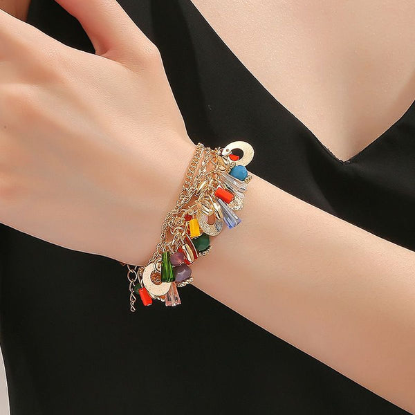 Rainbow Charm Rhinestone Beads 18K Gold Anti Tarnish Link Chain Layer Bracelet For Women Secondary image