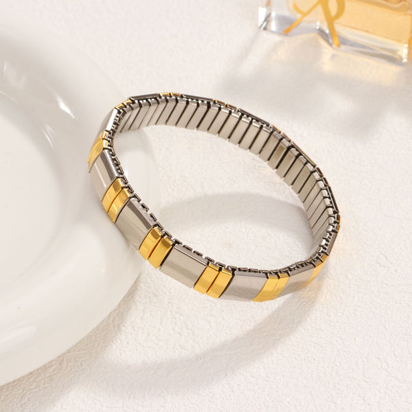Two Tone 18K Gold Silver Two Tone Stainless Steel Expandable Stackable Anti Tarnish Bracelet For Women Main image