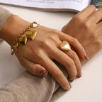 Bow Star Sun Heart 18K Gold Pearl Stainless Steel Link Chain Charm Bracelet For Women