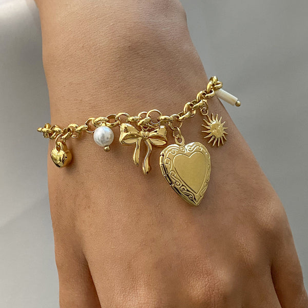 Bow Star Sun Heart 18K Gold Pearl Stainless Steel Link Chain Charm Bracelet For Women Secondary image