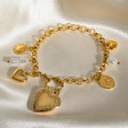 Heart Sun Gold Pearl Stainless Steel Link Chain Charm Bracelet Bulk