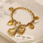Heart Sun Gold Pearl Stainless Steel Link Chain Charm Bracelet Bulk