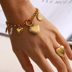 Heart Sun Gold Pearl Stainless Steel Link Chain Charm Bracelet Bulk