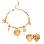 Key Lock Heart Gold Pearl CZ Stainless Steel Chain Charm Bracelet Bulk