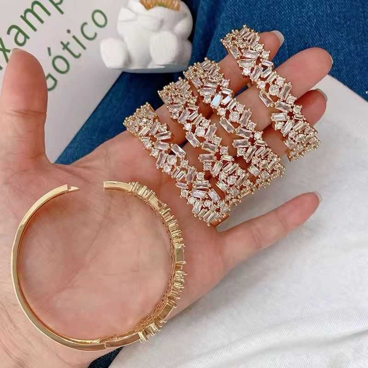 Baguette Cubic Zirconia 18K Gold Anti Tarnish Cuff Bracelet Women Bulk Main image