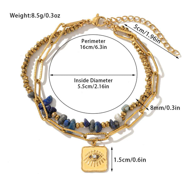 Evil Eye 18K Gold Blue Beads Dual Layer Stainless Steel Anti Tarnish Link Chain Bracelet For Women Secondary image