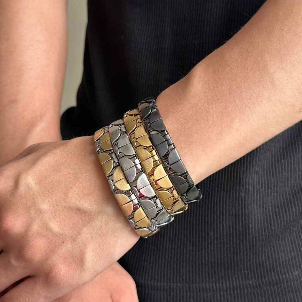 Geometric Shape on Surface Black Stainless Steel Anti Tarnish Stackable Bracelet For Men