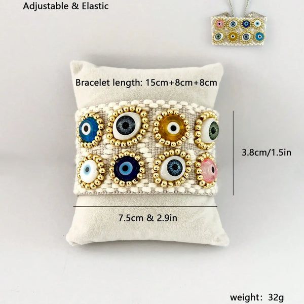 Evil Eye On Surface Gold Fabric Wrist Band Adjustable Bracelet Bulk Secondary image