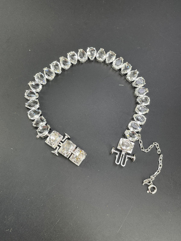 White Oval Silver Cubic Zirconia  Anti Tarnish Copper Bracelet Women Bulk Main image