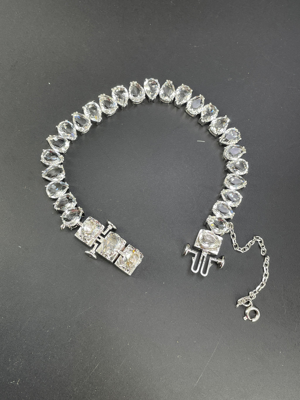 White Oval Silver Cubic Zirconia  Anti Tarnish Copper Bracelet Women Bulk
