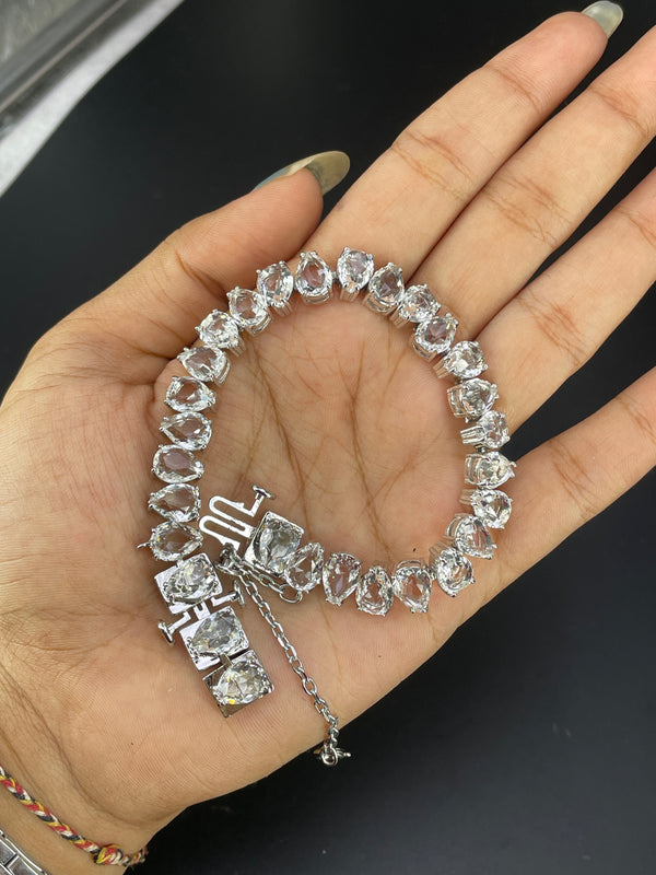 White Oval Silver Cubic Zirconia  Anti Tarnish Copper Bracelet Women Bulk Secondary image