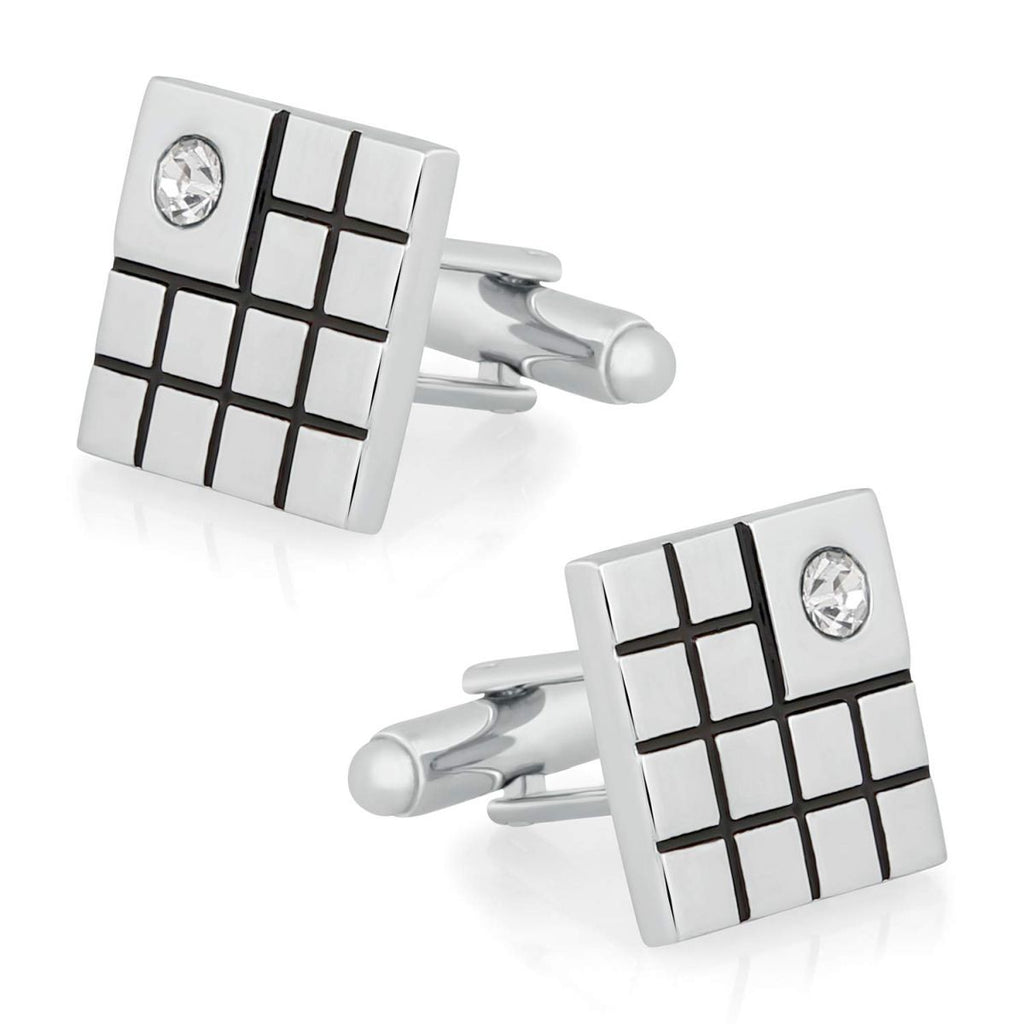 Black Silver Diamond Checks Cufflinks In Box Bulk