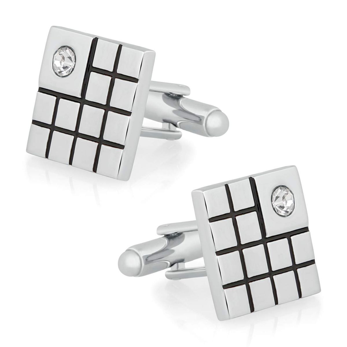 Black Silver Diamond Checks Cufflinks In Box Bulk