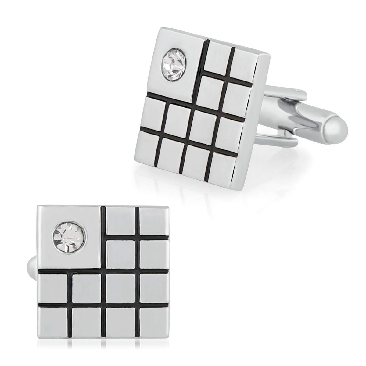 Black Silver Diamond Checks Cufflinks In Box Bulk