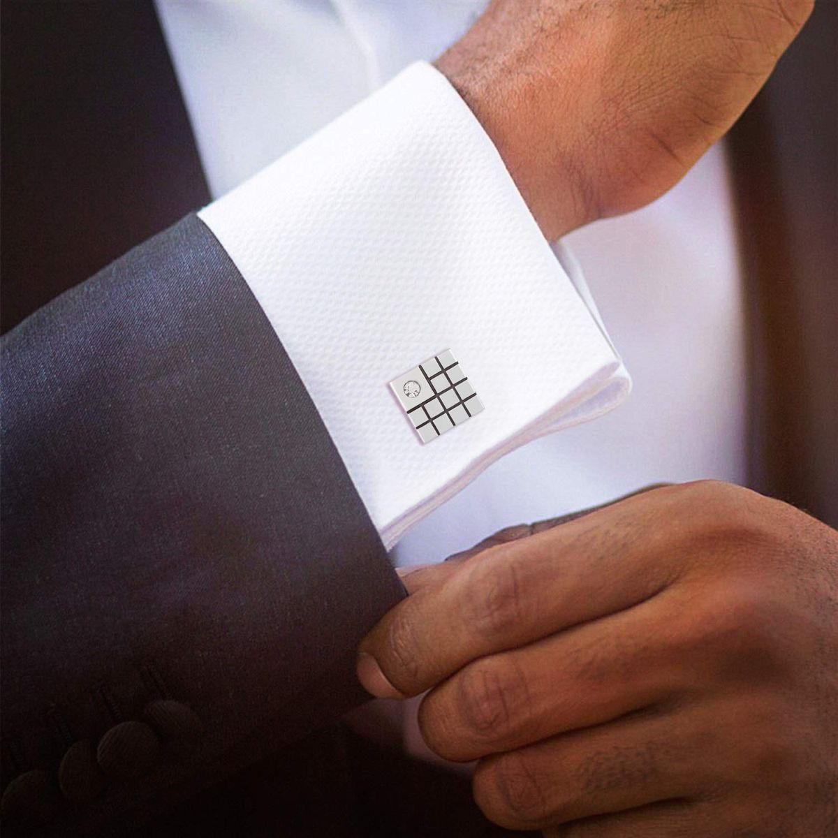 Black Silver Diamond Checks Cufflinks In Box Bulk