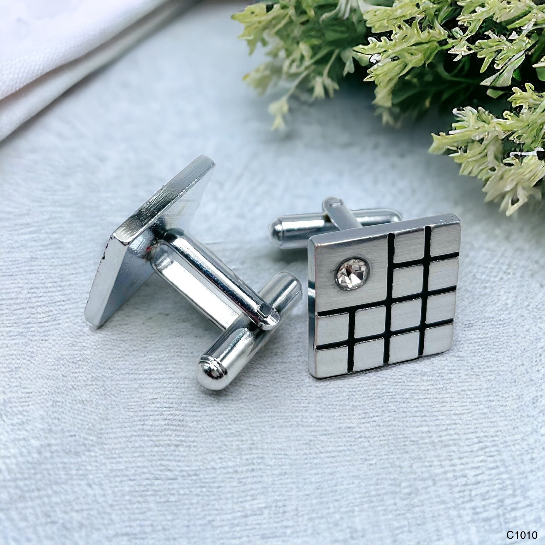 Black Silver Diamond Checks Cufflinks In Box Bulk