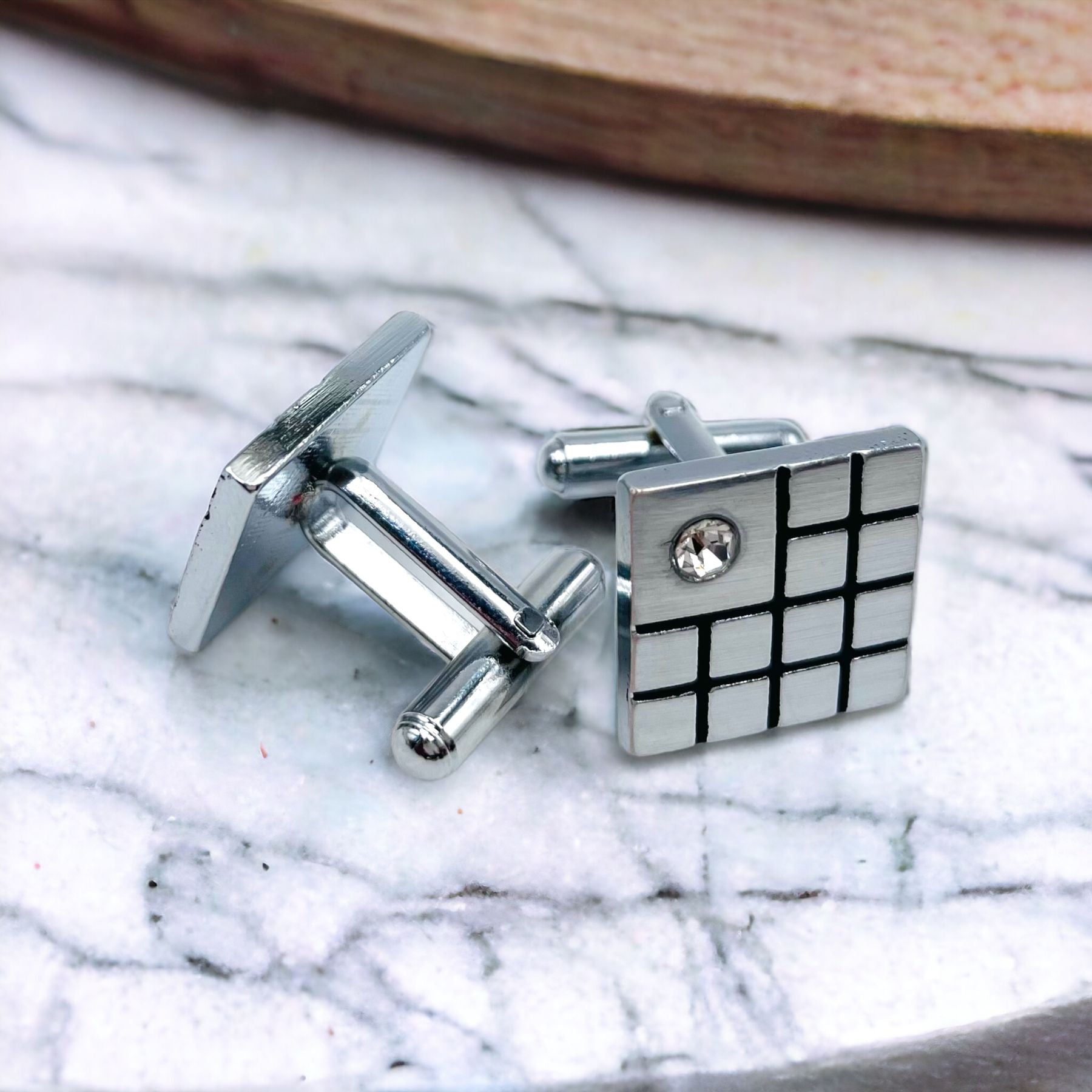 Black Silver Diamond Checks Cufflinks In Box Bulk