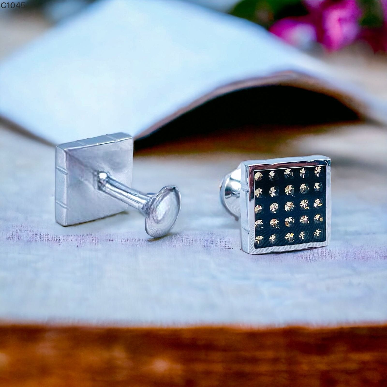 Square Black Invisible Setting Cufflinks In Box