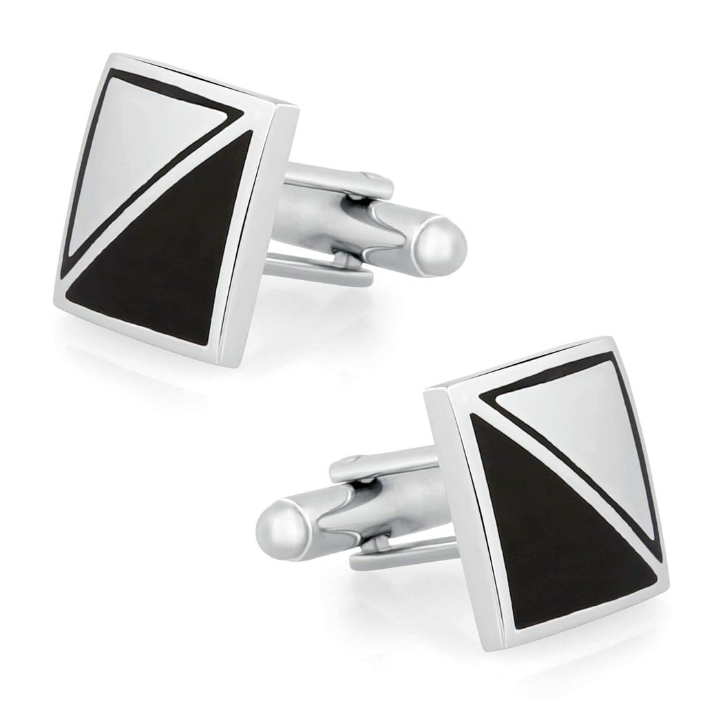 Square Black Silver Cufflinks In Box Bulk