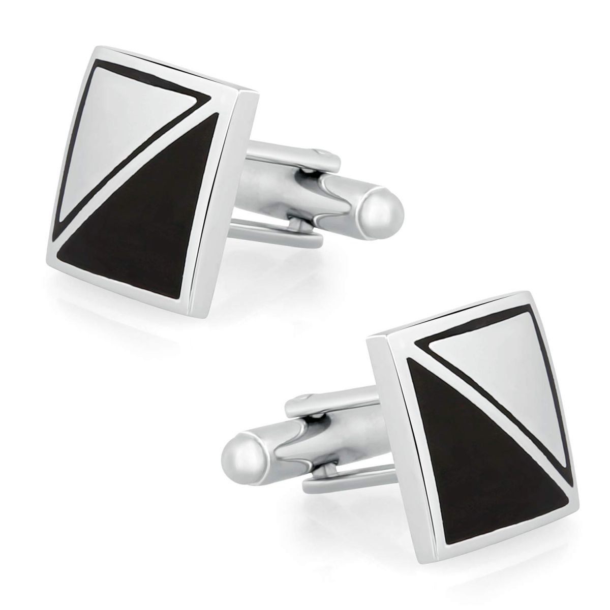 Square Black Silver Cufflinks In Box Bulk