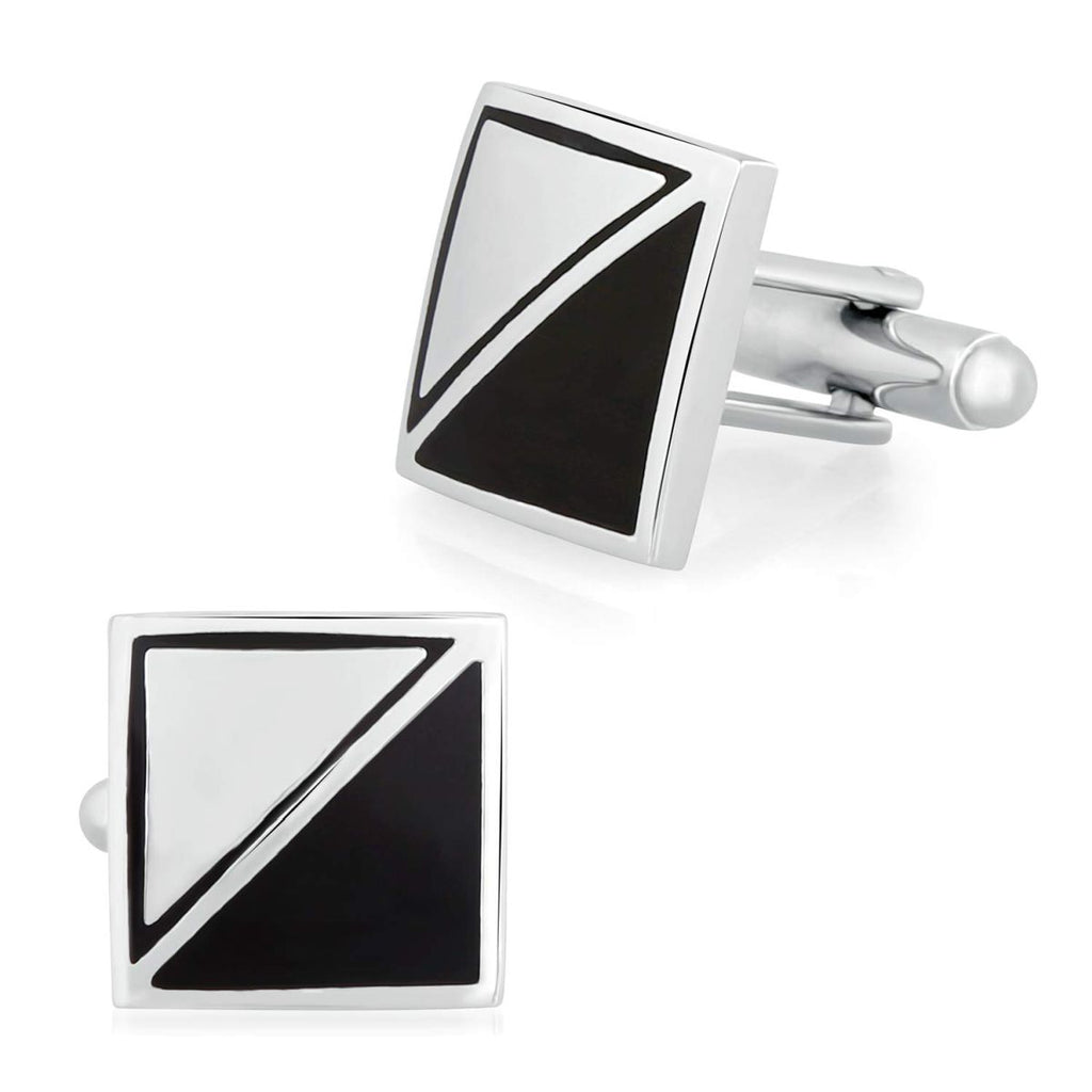 Square Black Silver Cufflinks In Box Bulk