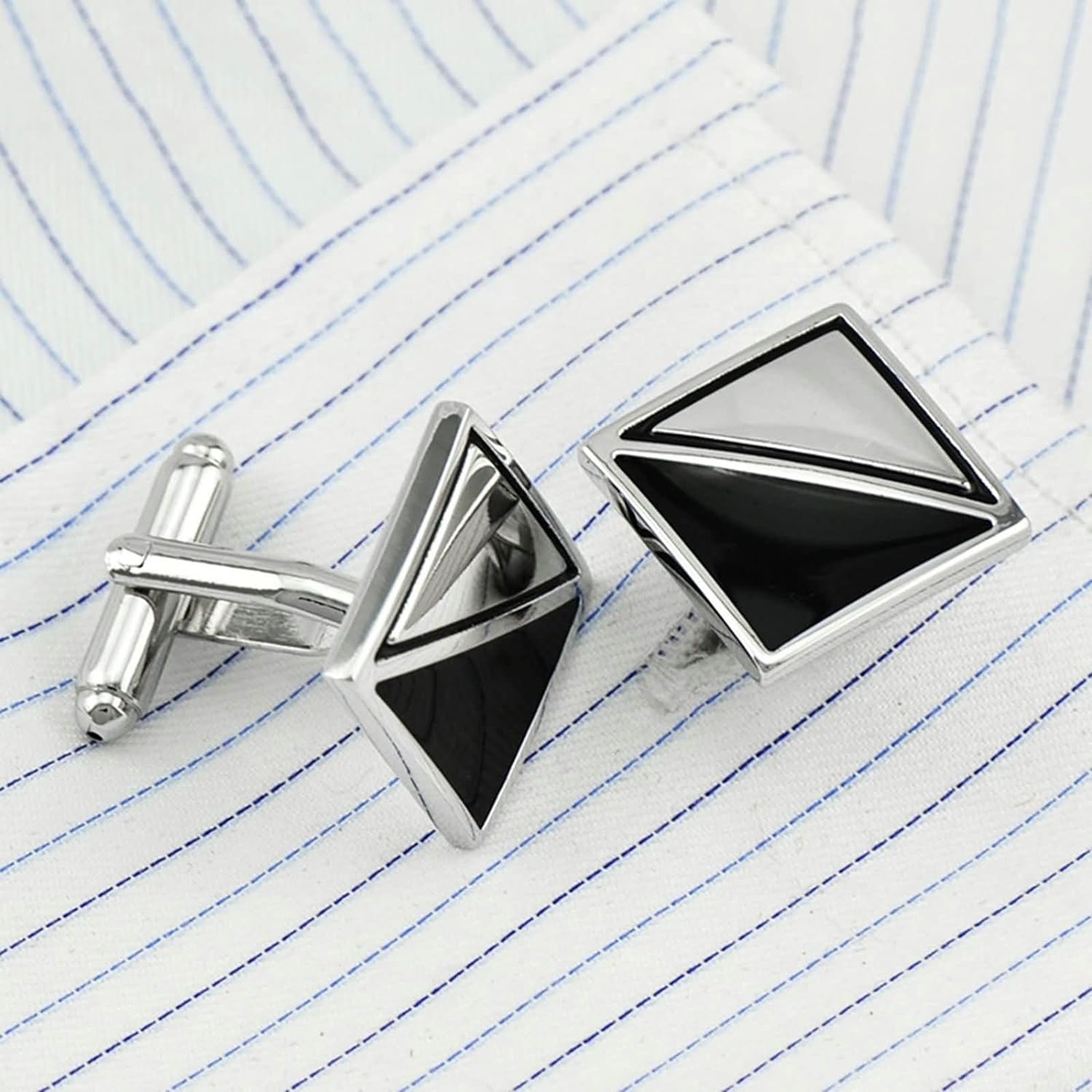 Square Black Silver Cufflinks In Box Bulk