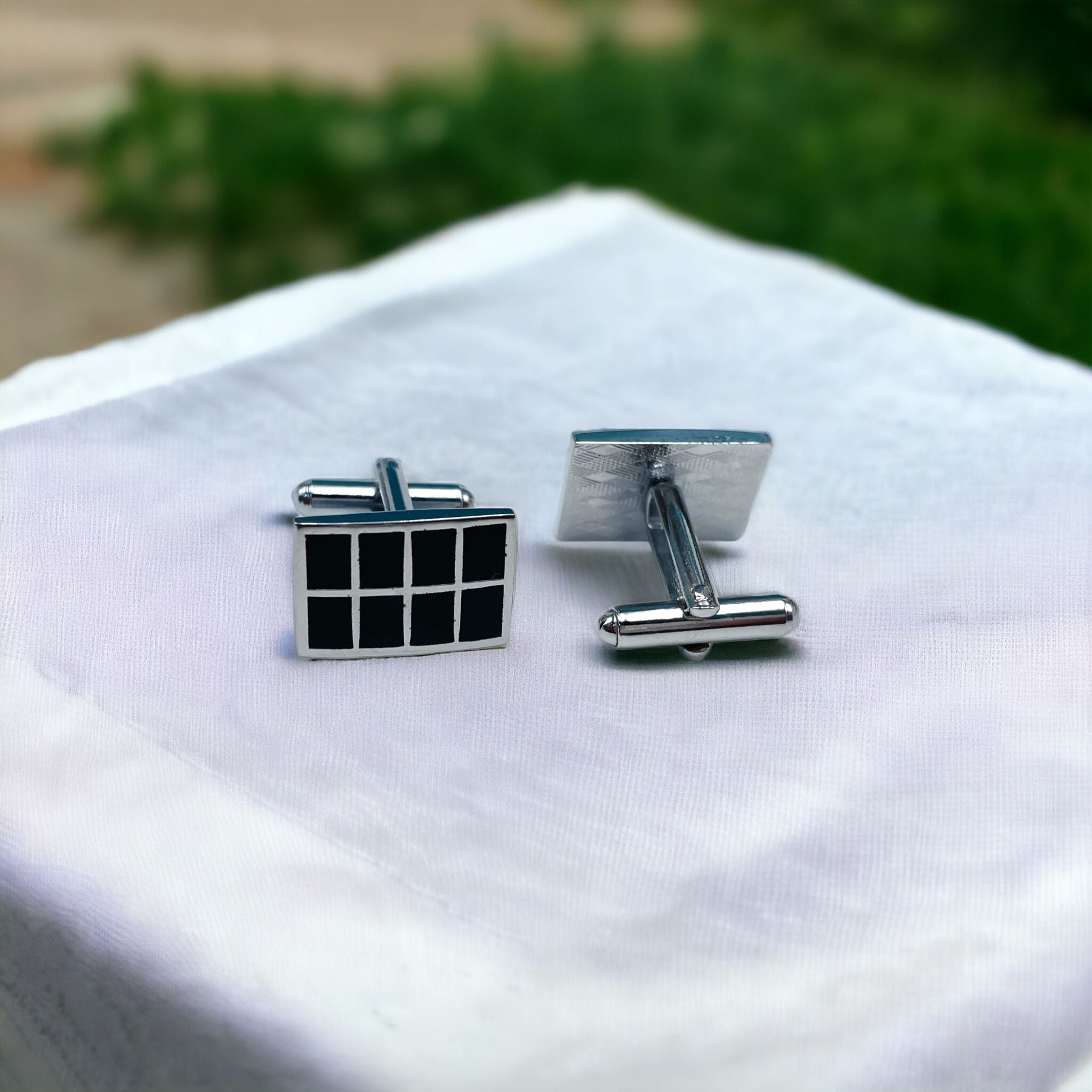 Rectangle Black Checks Cufflinks In Box Bulk