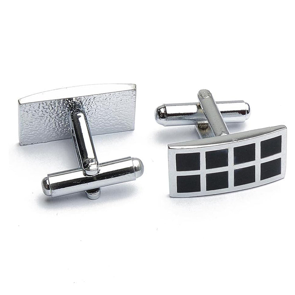 Rectangle Black Checks Cufflinks In Box Bulk