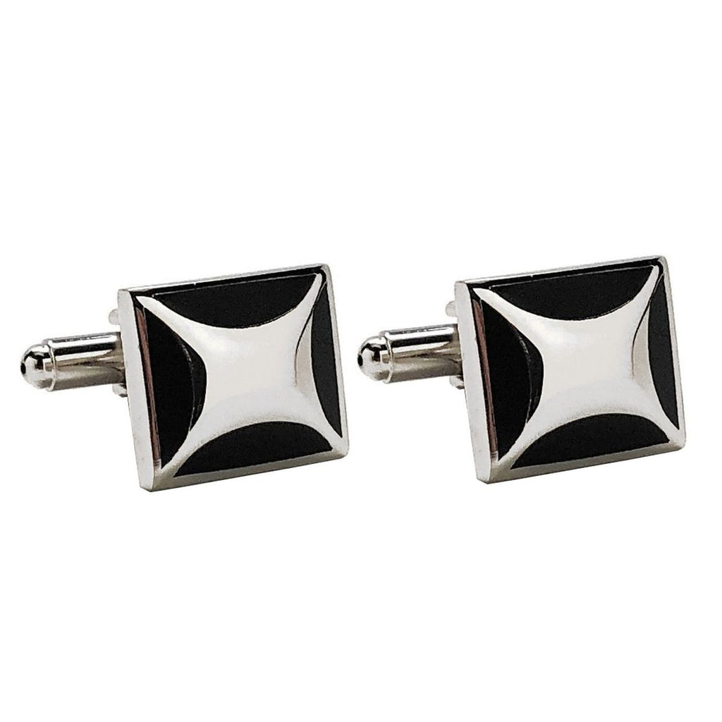 Square Silver Checks Cufflinks In Box
