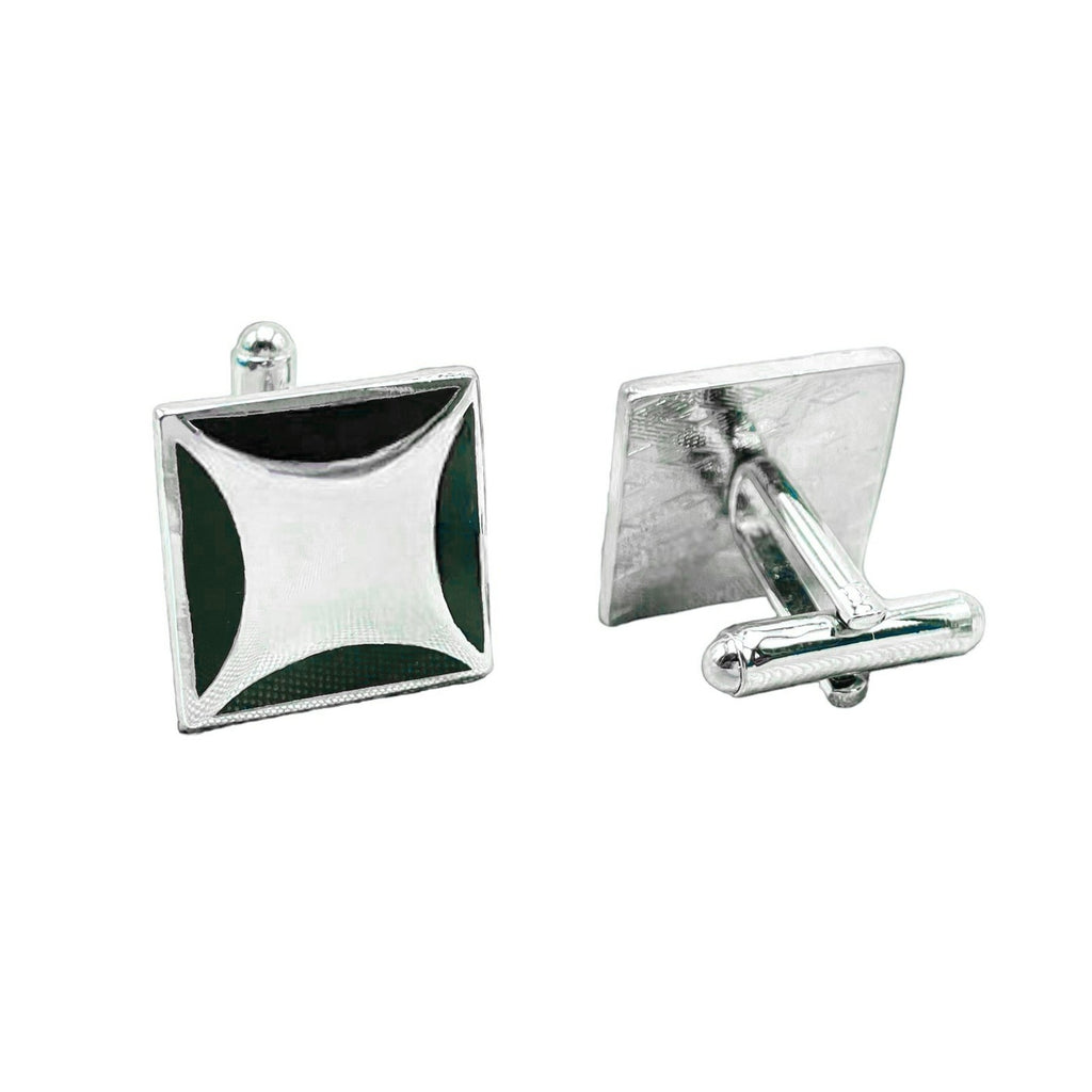 Square Silver Checks Cufflinks In Box