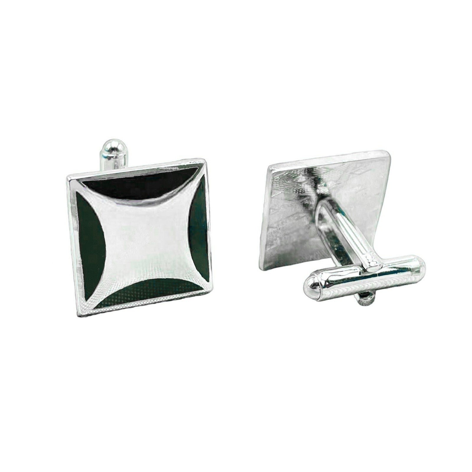 Square Silver Checks Cufflinks In Box