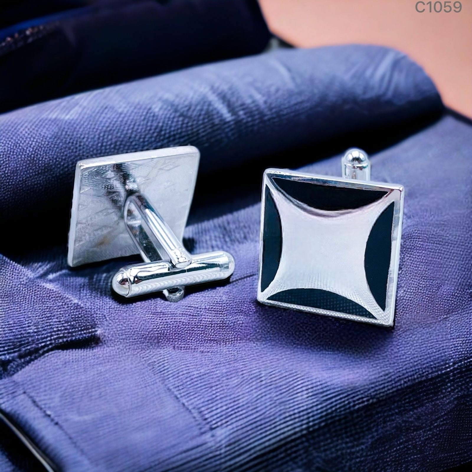 Square Silver Checks Cufflinks In Box